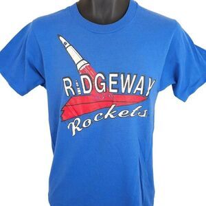 Vintage Ridgeway Rockets T Shirt Mens Size Small Blue 80s Made In USA
